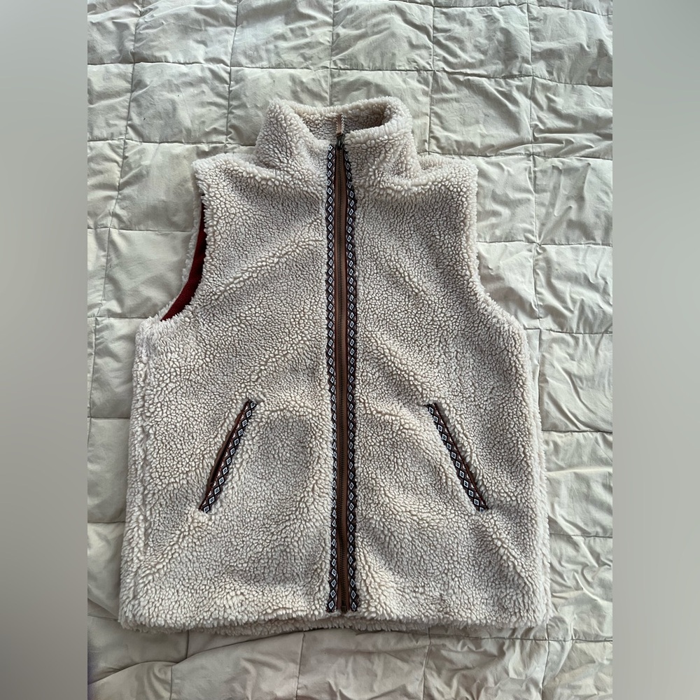 Faherty Ashbury High Pile Sherpa Vest, Beige, Size M